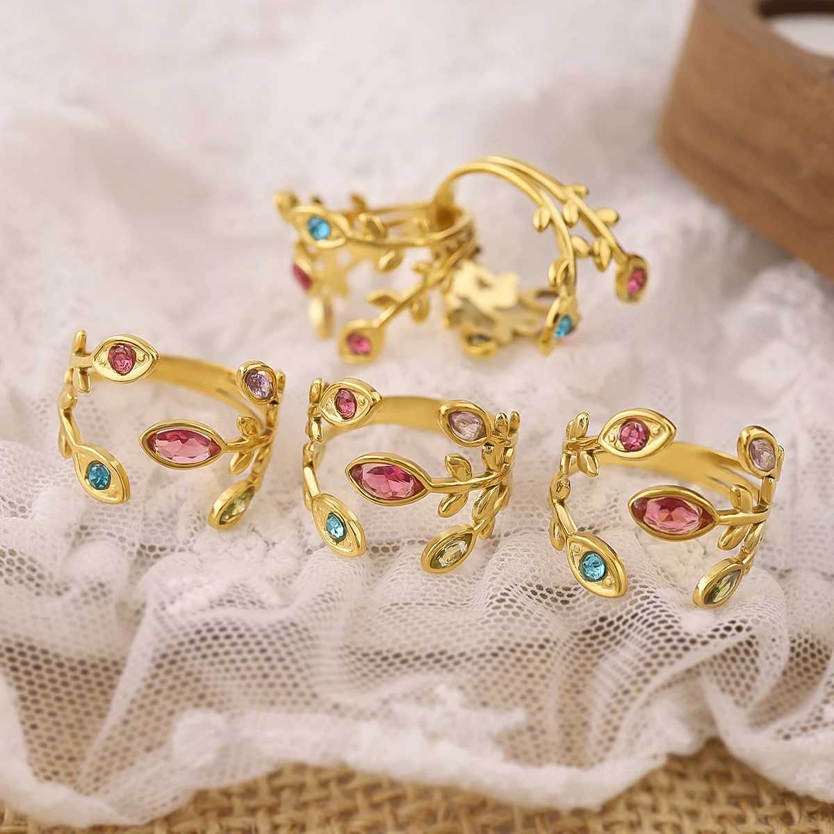 WILD FREE Exquisite Luxury Crystal Stainless Steel Rings for Women 18K Gold Plated Chic Vintage Trendy Waterproof Jewelry W250606