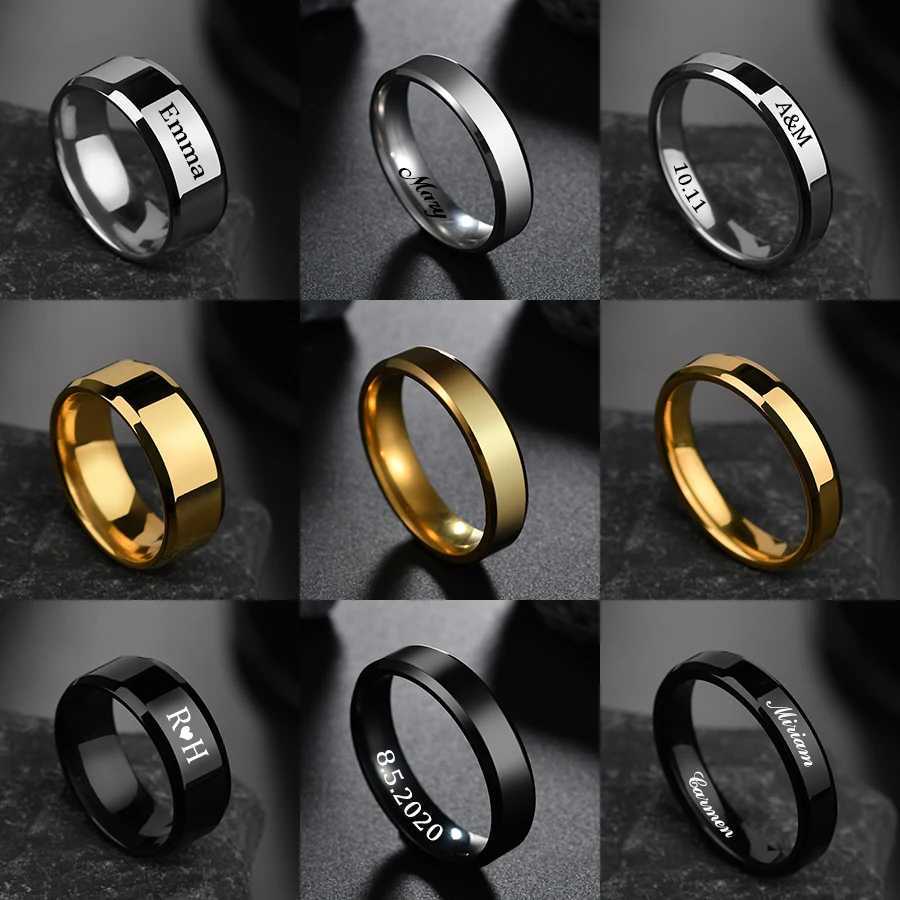 Treebud 4mm 6mm 8mm Custom Names Rings for Women Men Stainless Steel Personalized Text Date Simple Ring Jewelry GiftsXJ250606