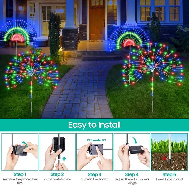 LED Solar Power Lights Firework Garden Decoration Fairy Lights Waterproof Outdoor Dandelion Lawn Lamp For Patio Path XJ250606
