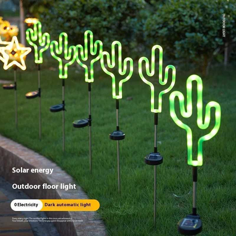 LED Solar Garden Courtyard Floor Insert Lawn Colored Lights Waterproof Star Cactus-shaped LED Neon Floor Insert Lights W250607