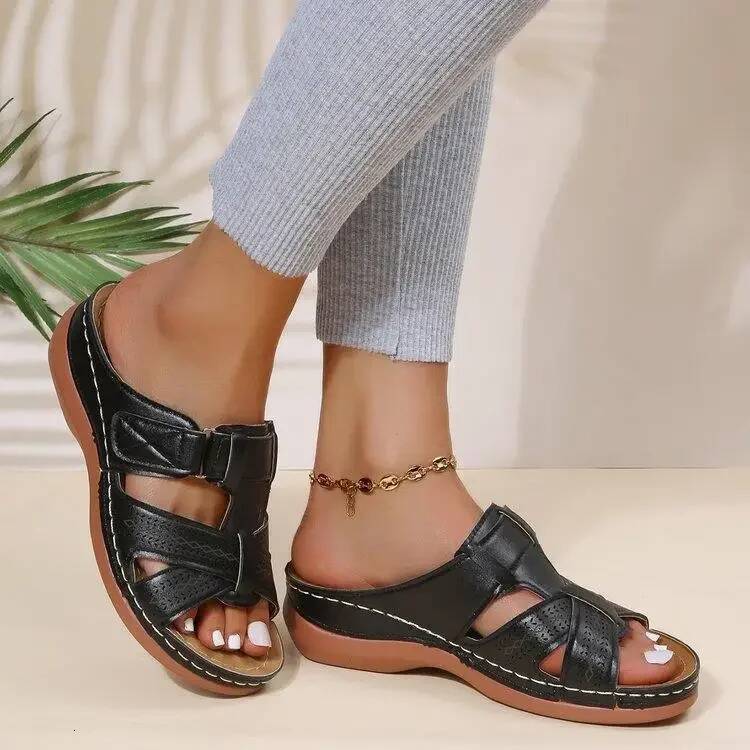 Ddmyoutdoor Women Wedge Premium Orthopedic Open Toe Sandals Vintage Anti Slip Leather Casual Female Platform Retro Shoes Outdoor Shoes