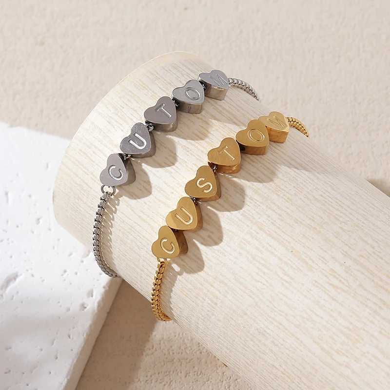 Customized Engraved Name Bracelet Stainless Steel Initial Letter Chain Adjustable Alphabet Jewelry Personalized Girlfriend Gifts W250606