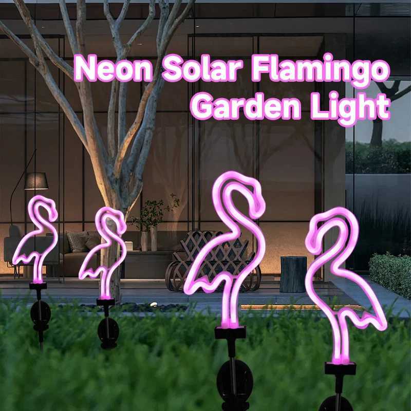 Neon Flamingo Solar Garden Light Landscape Courtyard Lamp Waterproof Outdoor Decor Stake Light LED Patio Grounding LightsXJ250606