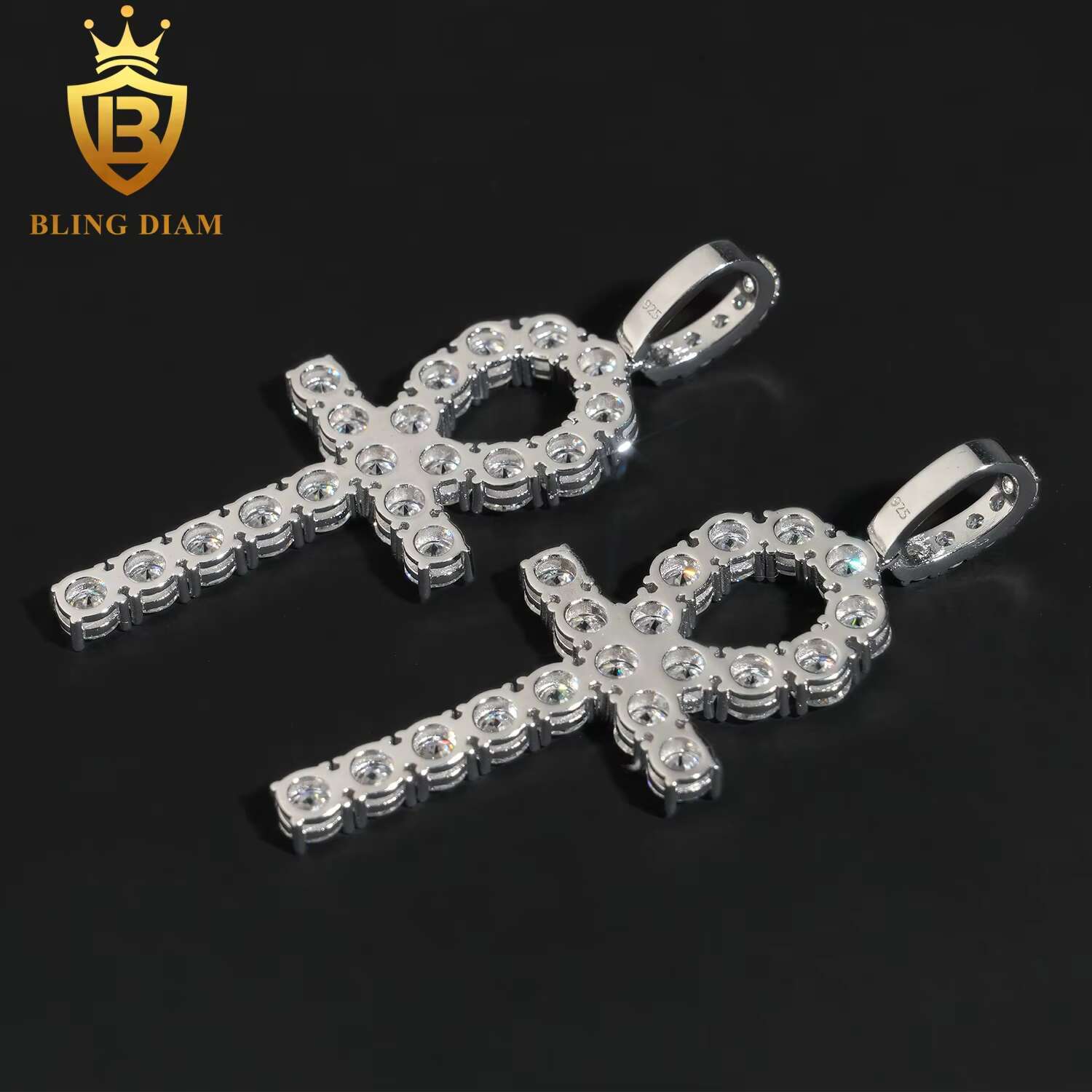 Wholesale Price Bling Hip Hop Jewelry Moissanite Iced Out Ankh Cross Pendant 925 Sterling Silver Diamond Fine Men Women