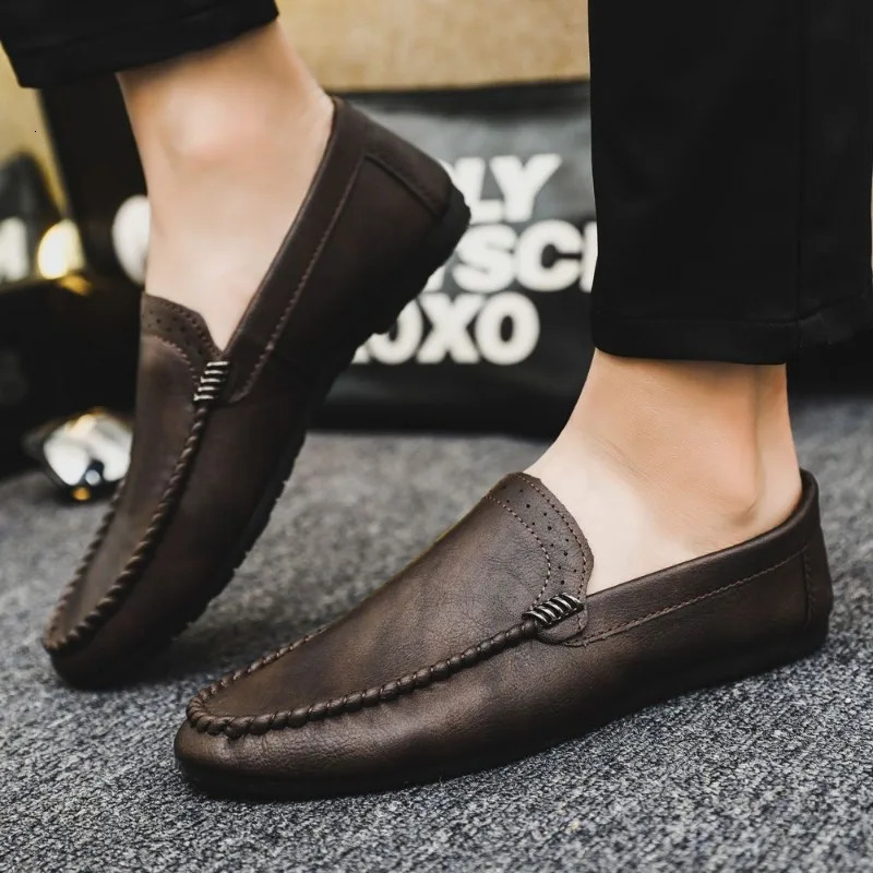 Soft Flat Leather Shoes for Men Round Toe Moccasin Black Loafers Man Casual Shoe Fashion Footwear Offer Legitimate 250605