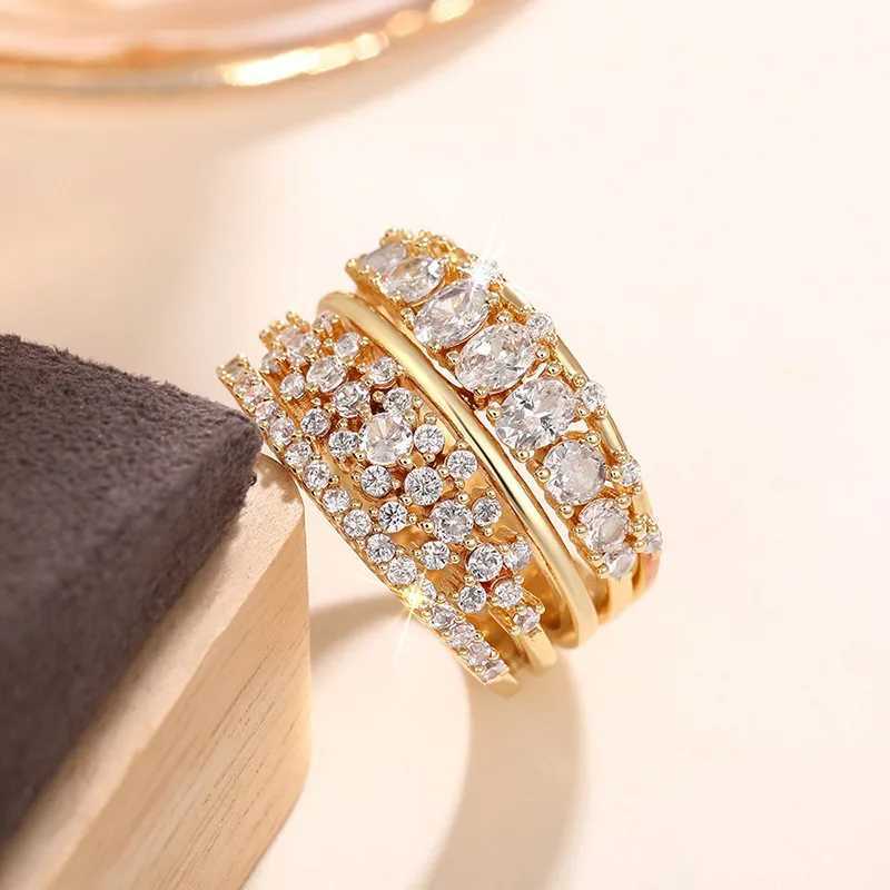 925 Sterling Silver Trendy Rings for Women Double Layer Cubic Zirconia Luxury Female Accessories Wedding Gorgeous Lady Jewelry XJ250606