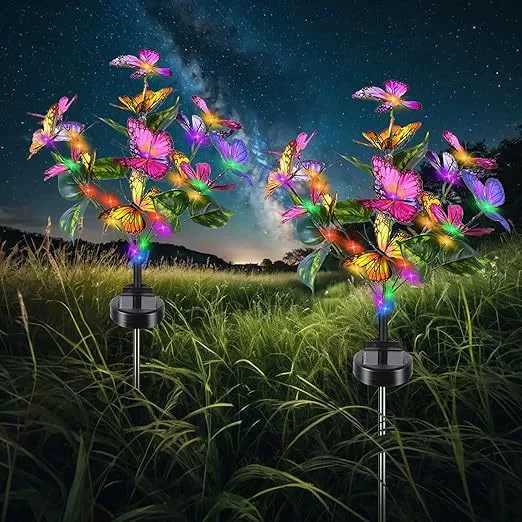 Outdoor Solar Lamp LED Butterfly Sunflower Garden Summer Camping Yard Landscape Ground Lights Wedding Home Party Holiday Decor W250607