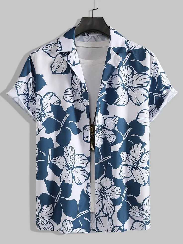 Hawaiian style shirt for men loose short sleeve tops 3D print tropical plant print beach vacation and weekend adventure shirt W250607