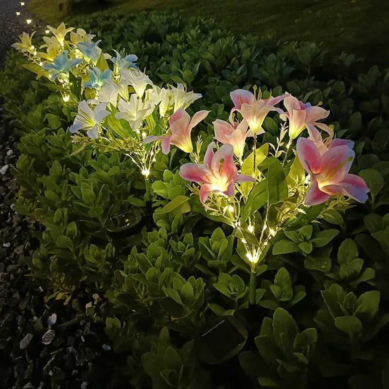2025 Solar-Powered LED Lily Flower Lights Outdoor Garden Pathway Lawn Stake Lights Spring Decorative Landscape Lighting 1004 W250607