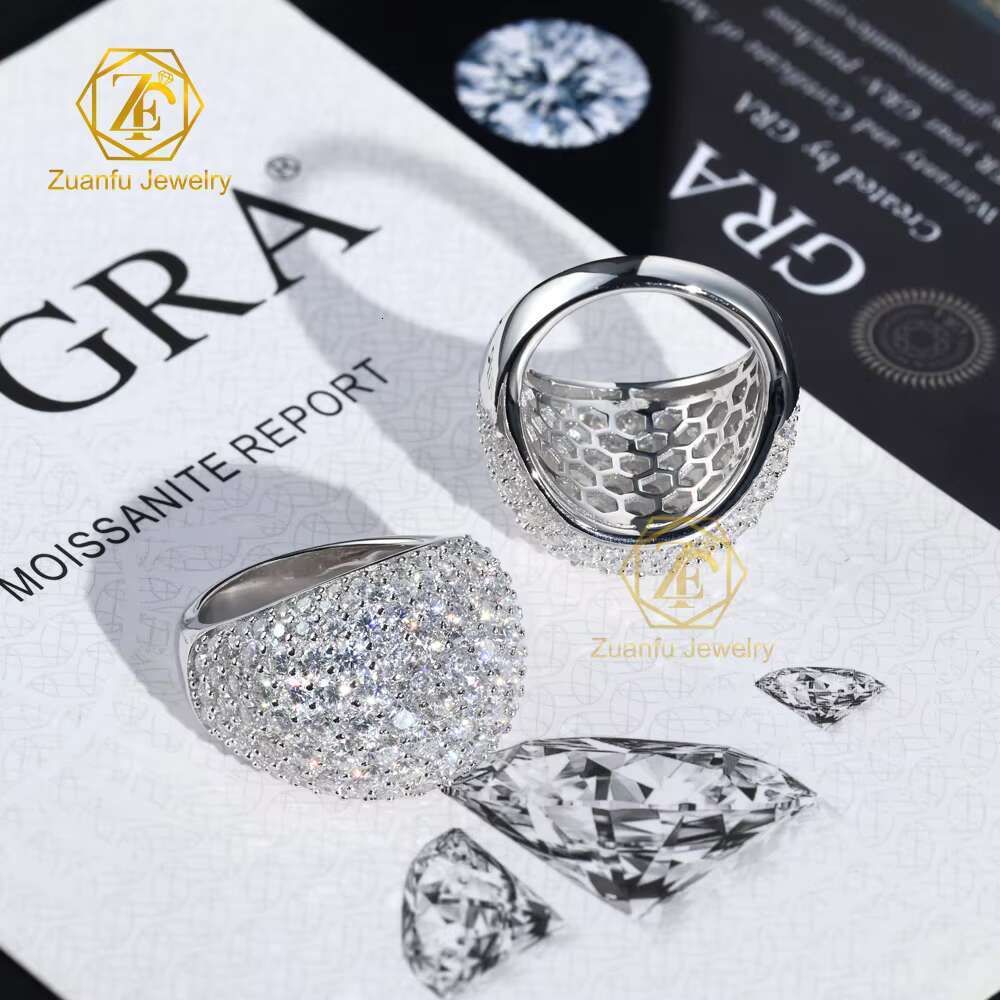 925S Hip Hop Moissanite Ring Semicircle Full Diamond Iced Out D VVS Real Mossanite 20mm Big Size Cuban Ring for Rapper