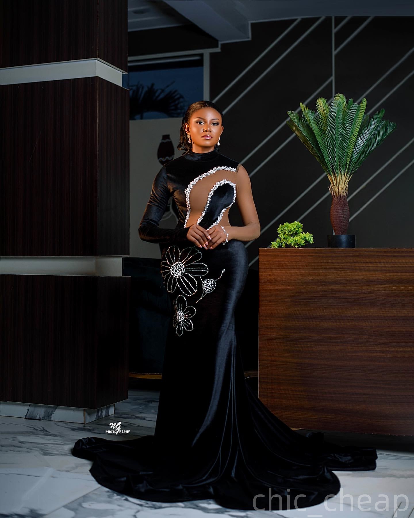 Black Mermaid Prom Dresses 2025 Beaded Crystals Velvet Full Sleeves Evening Formal Party Second Birthday Engagement Gowns Plus Size Dress For Special 