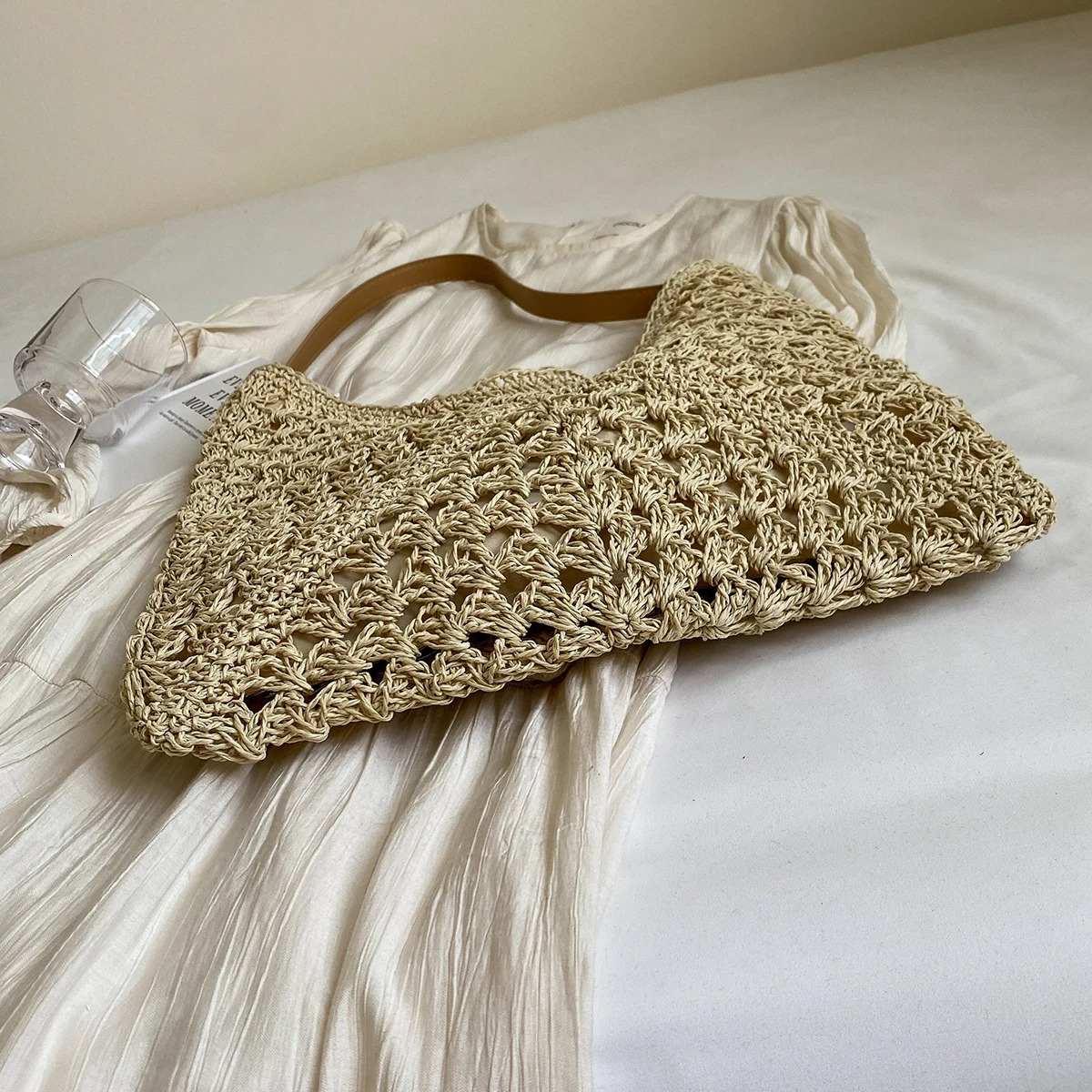 Bohemian Style Straw Bag Raffia Woven Seaside Shoulder Diagonal Handmade Female Summer Vacation Beach Bag 250605