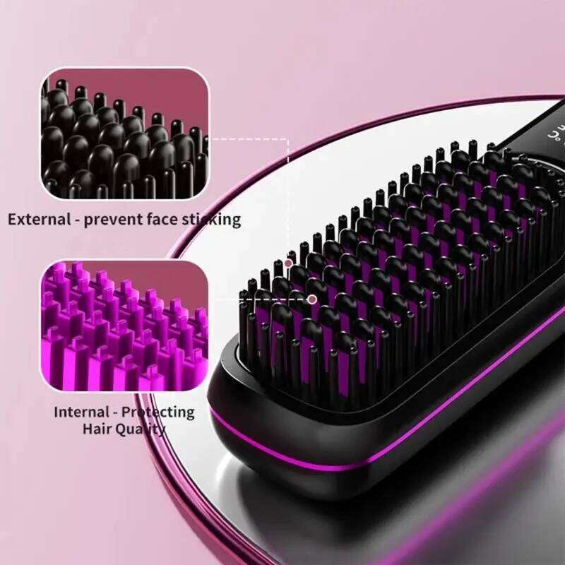 Electric LCD Usb Ceramic Heating Straight Hair Wireless 160-200C° Mini Dryer Hot Comb Straightener Anti-Scaldbrush