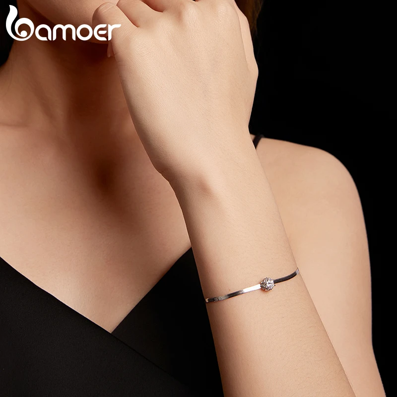 BAMOER Diamon925 Sterling Silver 0.5CT Flower Buds Moissanite Bracelet Prong Setting Adjustable Snake Chain for Women Anniversary Gift MSB027