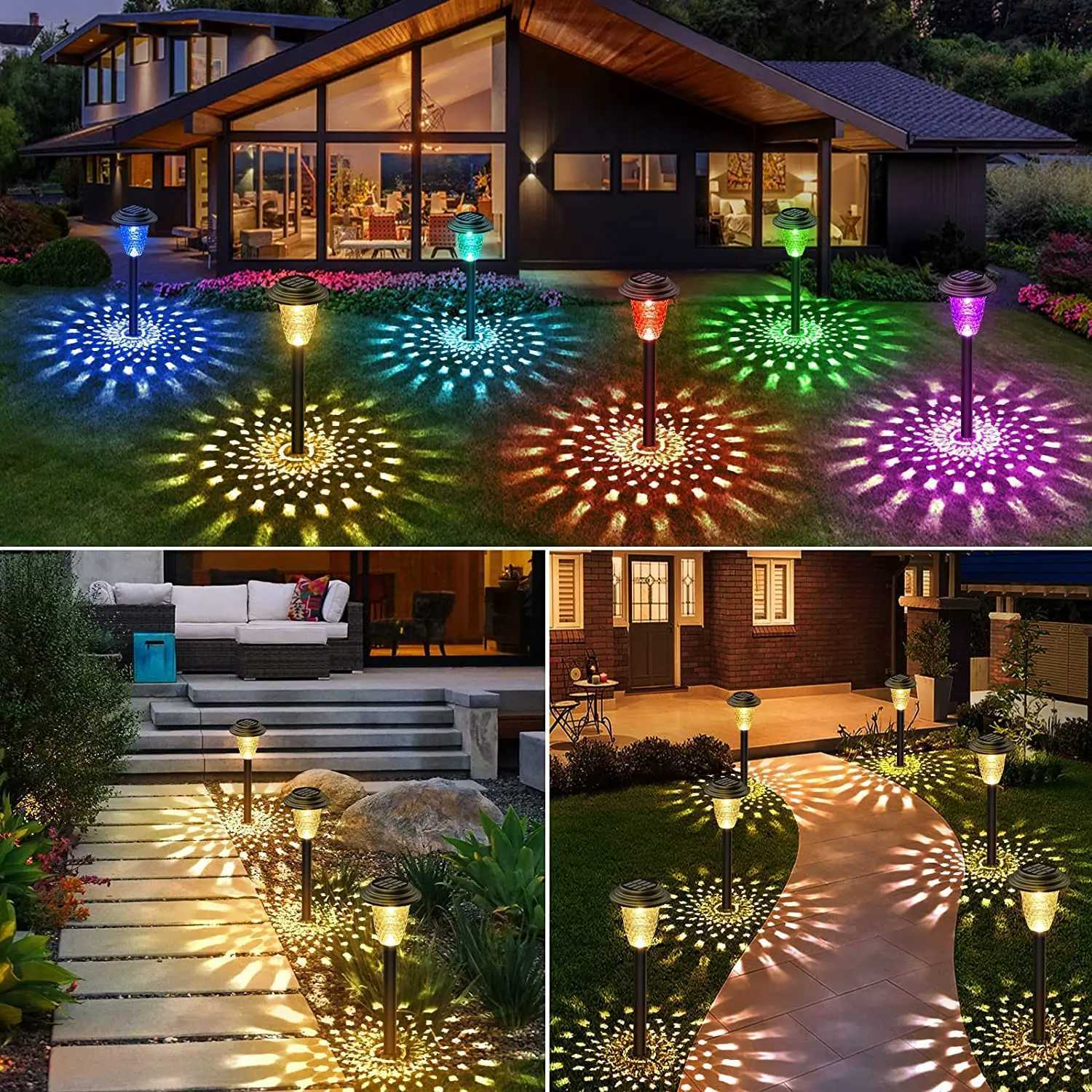 Solar Pathway Lights Outdoor Solar Yard Lamp RGB Color Changing/Warm White IP67 Waterproof LED Solar Lights for Garden Path XJ250606