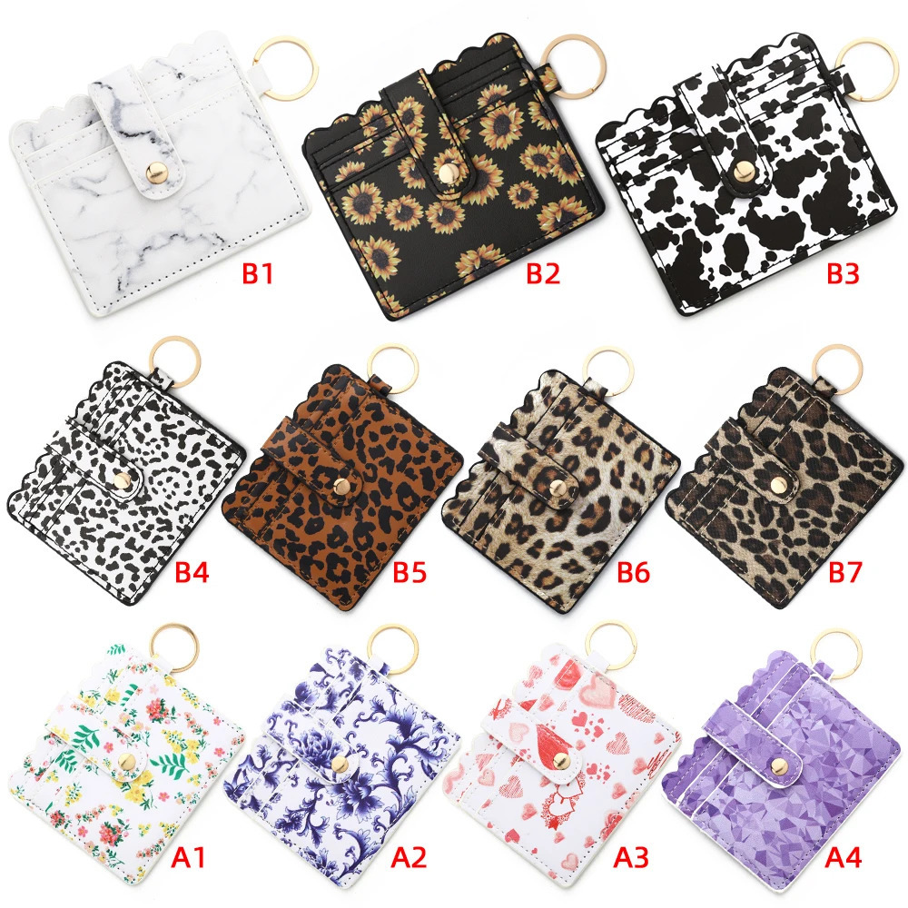 PU Leather Leopard Colorful Green Pink Golden Champagne Pattern Plaid Lattice Key Buckle Bank Student Bus ID Card Holder 250605