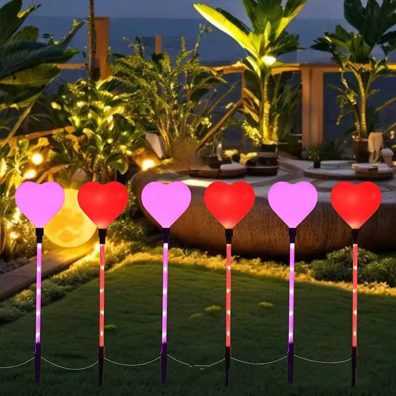 6pcs Solar-Powered Red Heart Lawn Lights Waterproof Outdoor Pathway Decor for Garden Wedding Decoration Valentines Day 1012 W250607