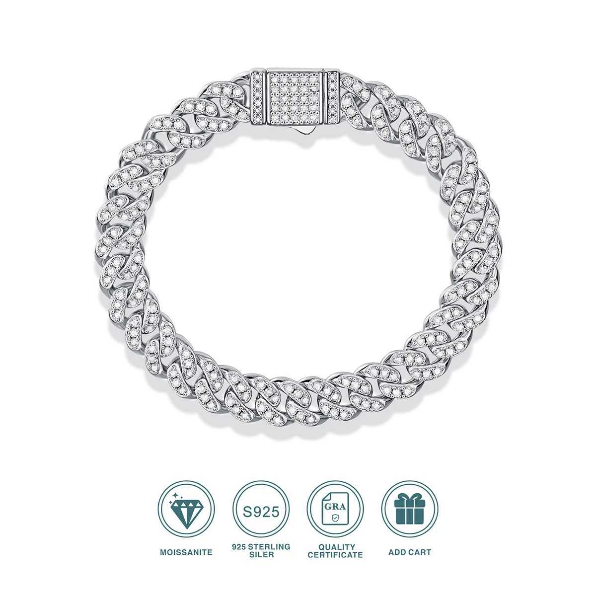 JIU ZUAN S925 Silver Moissanite Light Of Faith Luxurious Bracelet For Men And Women Cuban Chain For Engagement Anniversary W250606