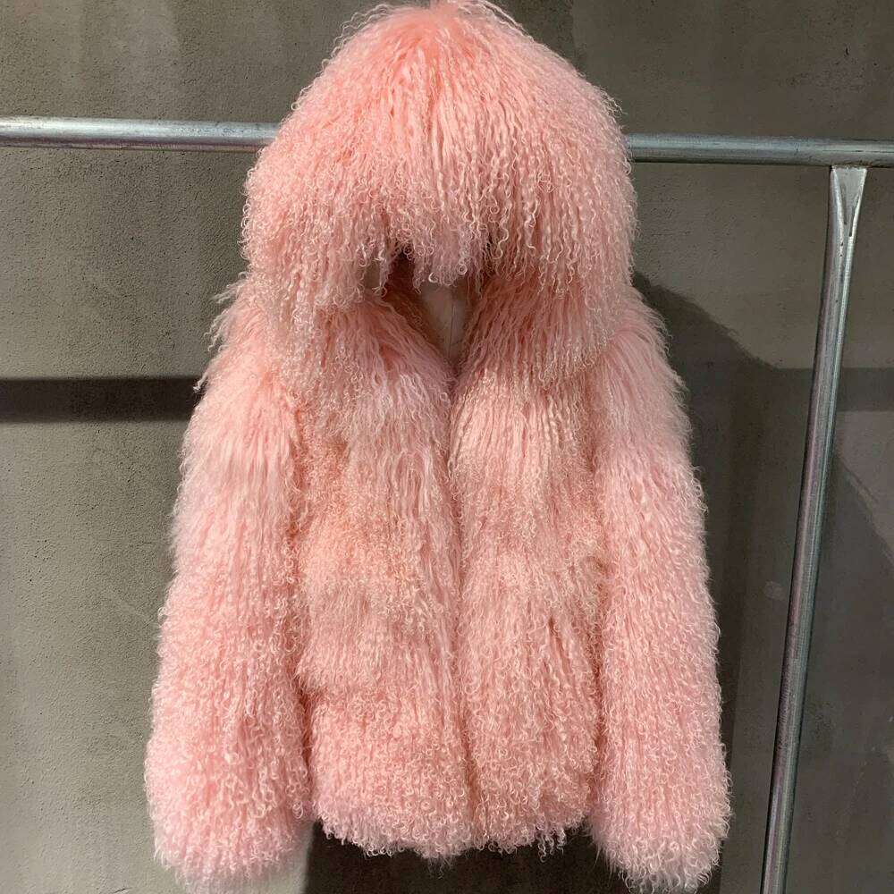 Hooded Sheep Coats Women's Mongolian Coat Warm Winter Natural Fur Cloth 916