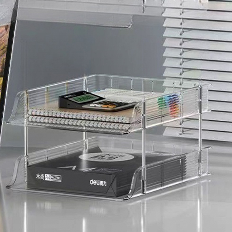 tripletier transparent plastic desktop organizer with storage shelves