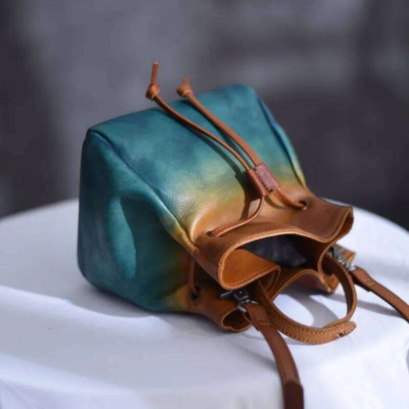 Johnature Vintage Drawstring Bucket Bag Genuine Leather Summer 2025 New High Quality Natural Cowhide Shoulder & Crossbody Bags