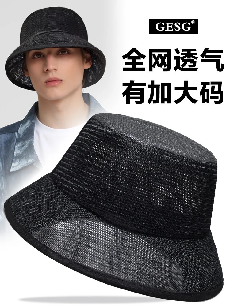 Summer full mesh fisherman hat mens sun protection and sunshade hat outdoor travel fishing hat big head circumference basin ha 250605