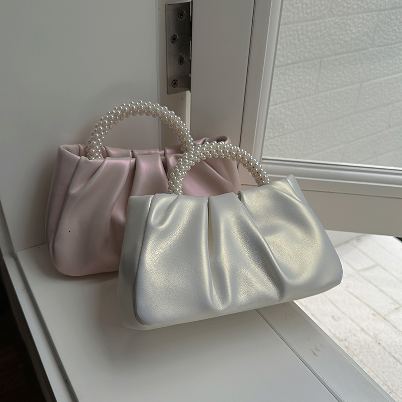 designer 2025 New Niche Handbag for Women Pearl Wrist Pleated Cloud Tote Bag Girl's Shoulder Crossbody Mini Bag