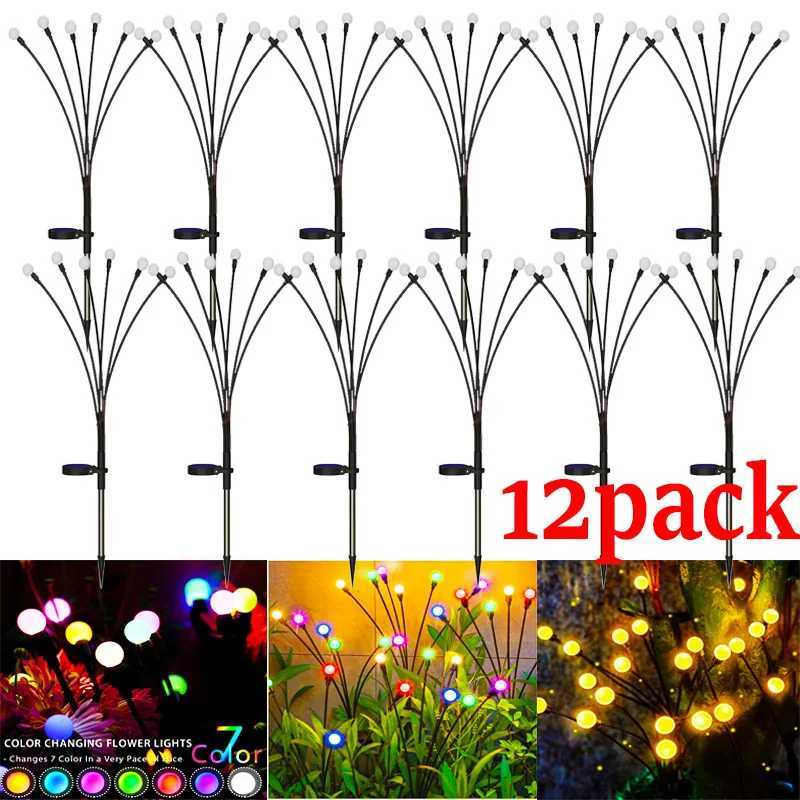 12Pack Outdoor LED Solar Lights Waterproof Starburst Solar Firefly Lights Lawn Lamp Garden Lamp for Path Landscape Decorative XJ250606