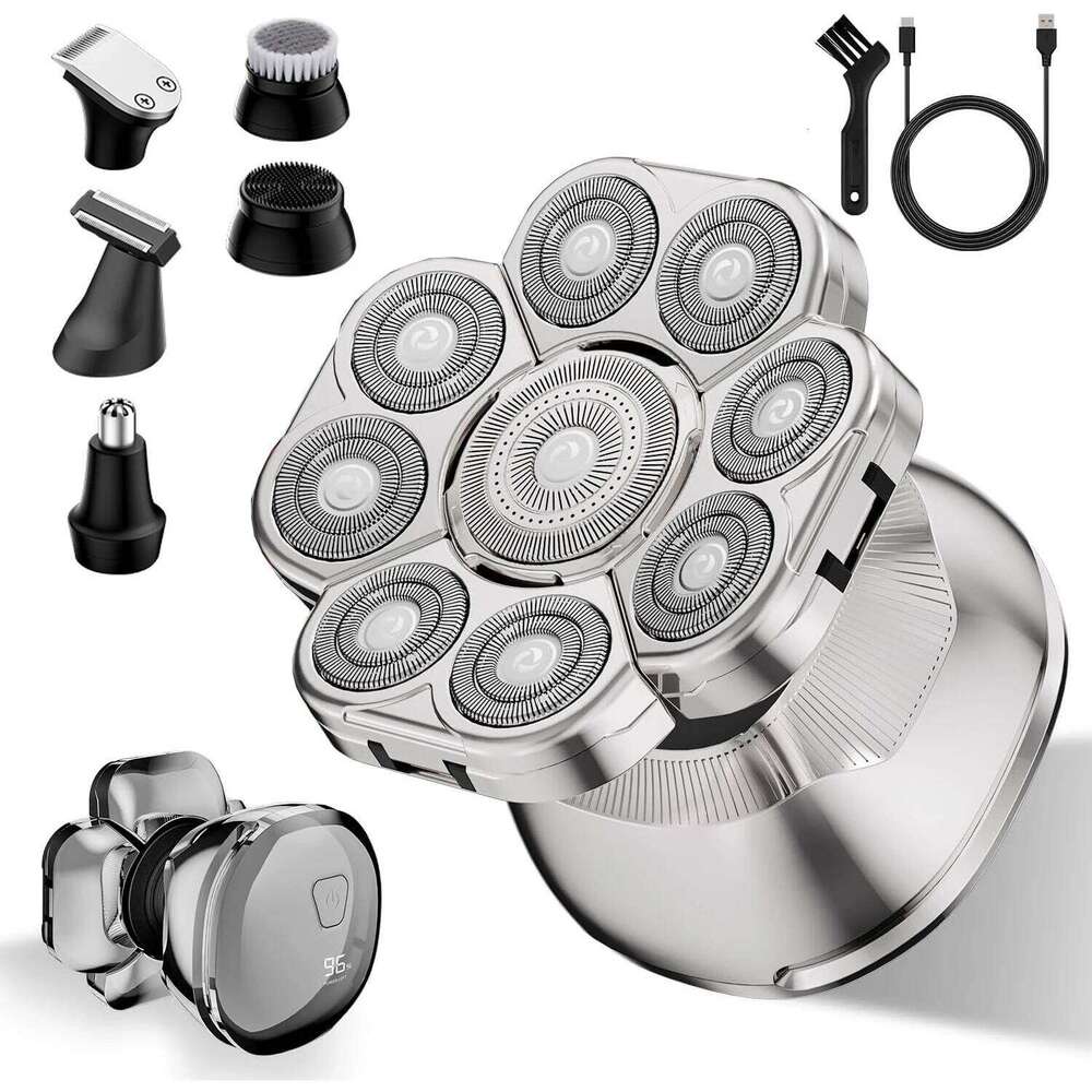 9D Men 6 In 1 Cordless Rechargeable Electric Shavers For Beard/Nose/ LED Display Wet/Dry Bald Head