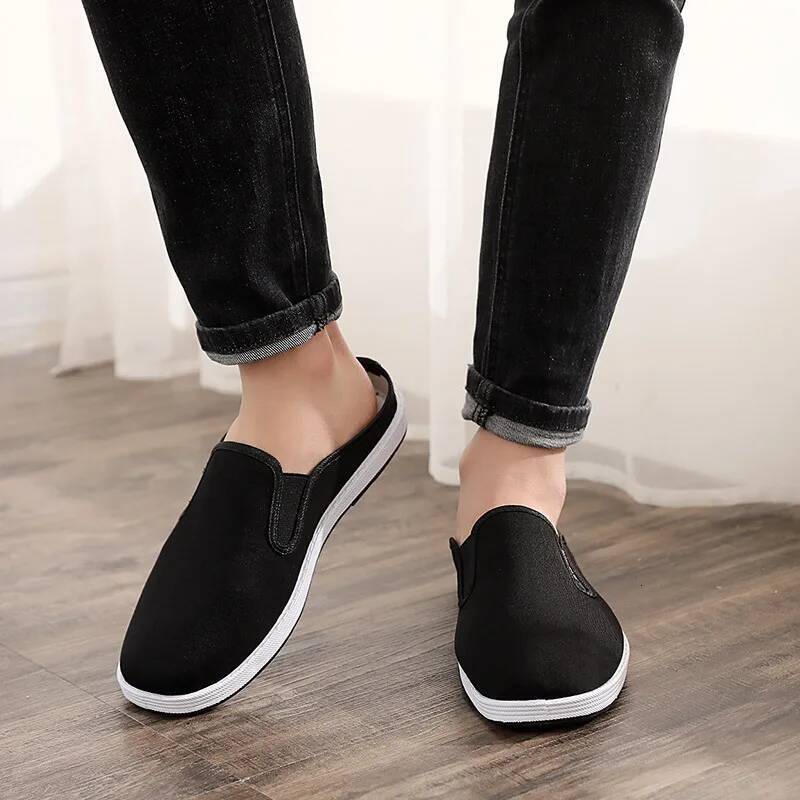 Ddmyoutdoor Soft Sole Embroidery Men Shoes Chinese Style Yellow Black Round Mouth Cloth Slippers Outdoor Shoes