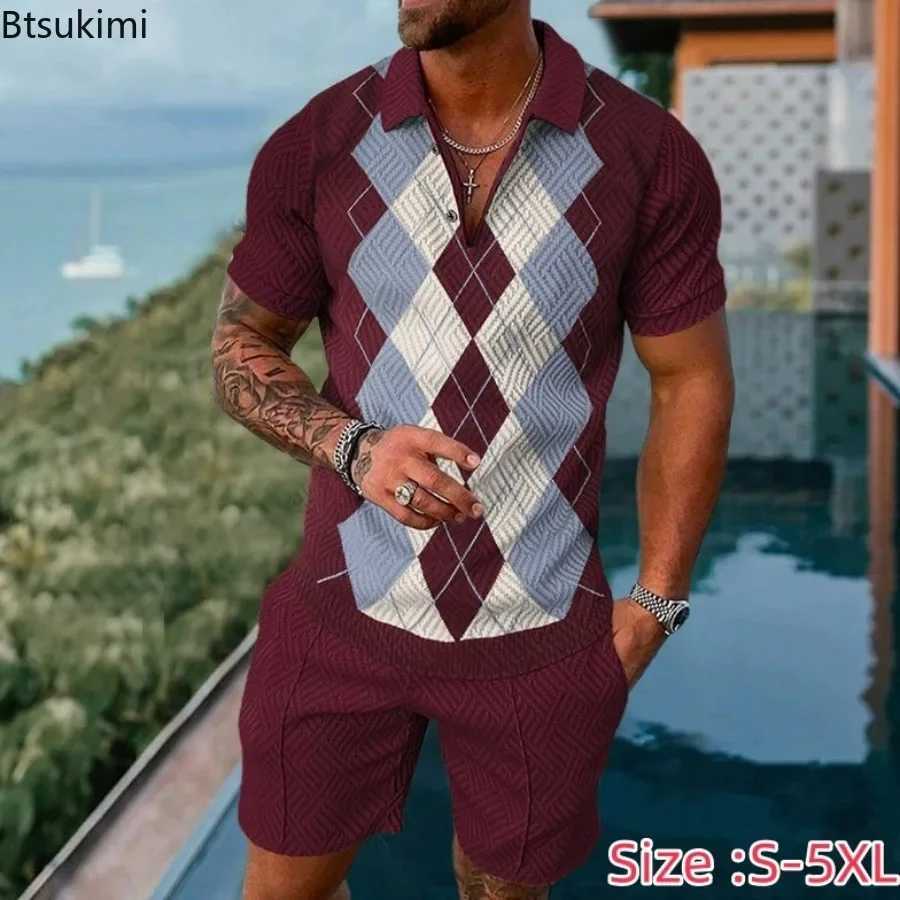 2025 Mens Summer 3D Print Polo Shirt Sets Casual Turn Down Collar Tracksuit Sets Man Beach Style Outfits Streetwear Sets Male W250609