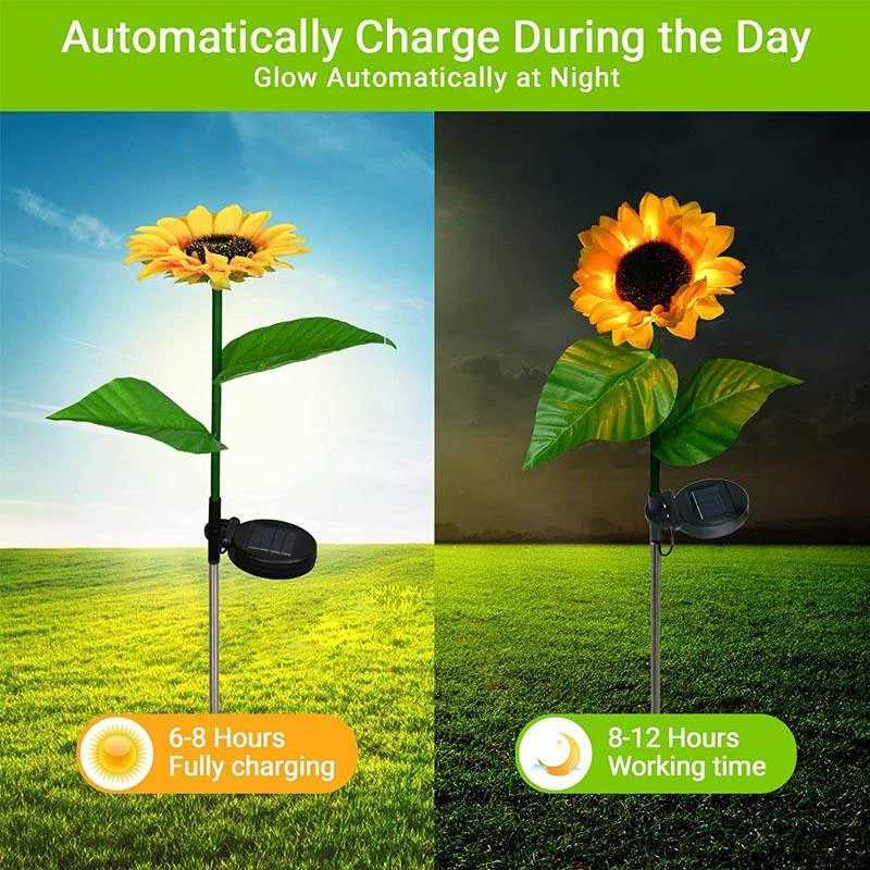LED Solar Simulation Sunflower Lights Garden Yard Lawn Night Lights Landscape Lamp Home Decorative Flower Lights W250607