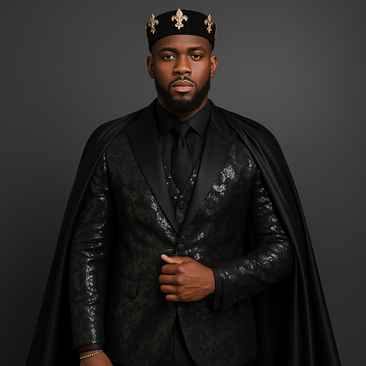 Sparkly Man Suits 2 Pieces Set Sequins Peaked Lapel Party Prom Blazer with Cape Jacquard Customized Two-Button Jacket+ Pants Plus Size