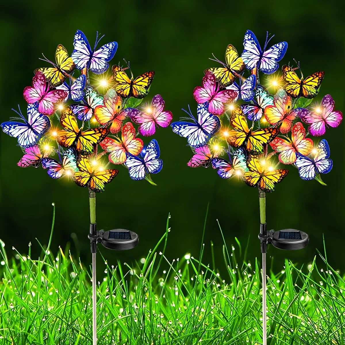 Solar Butterfly Tree Lights Outdoor Decorative Solar Garden Light Yard Lawn Waterproof Sunlight Festival Wedding Roof Decoration W250607