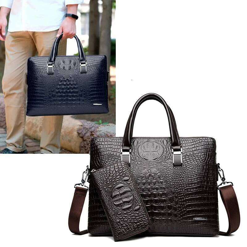 OLOEY Alligator Briefcase for Man PU Leather Crocodile Tote Handbag Laptop 14 Male Shoulder Business Messenger Crossbody Side Bag