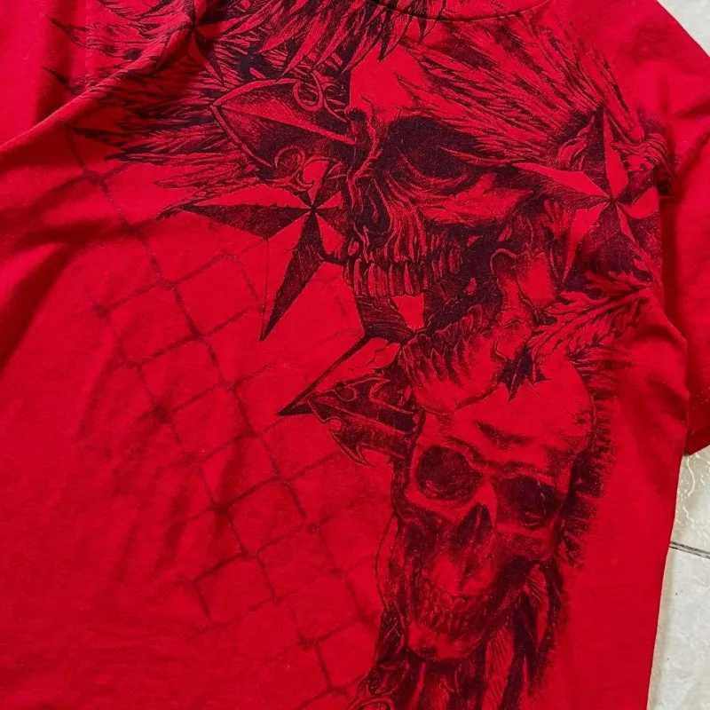 Gothic Fashion Demon Skull Pattern Casual Loose T-shirt Men Street Hip-hop Retro Harajuku Y2K Punk Oversized Short-sleeved Women W250607