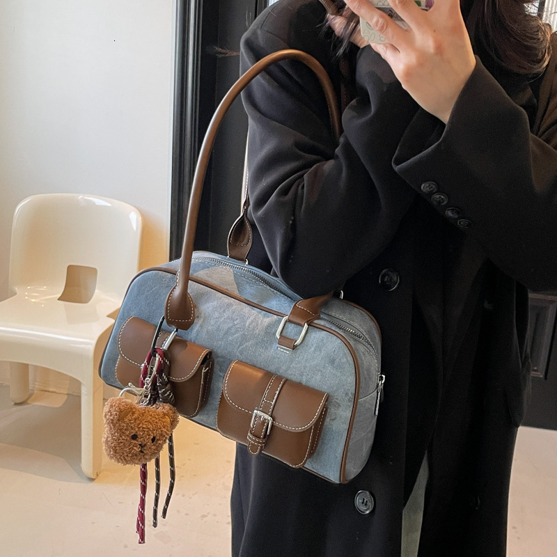 designer High-End Tote Bag for Women 2025 New Trend Color-Block Shoulder Bag Large Capacity Versatile Commuter Underarm Handbag