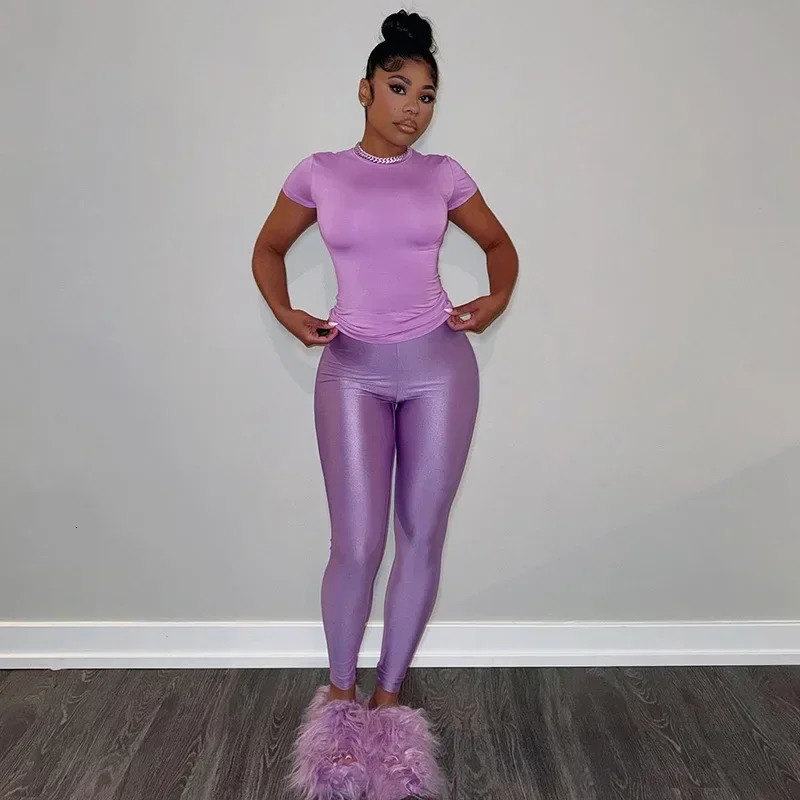 Leosoxs Casual Sporty Women 2 Piece Set Tracksuit Shorts Sleeve Crop TopsSilky Leggings Matching Streetwear Activity Outfits 250605