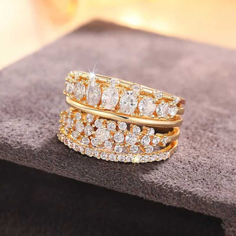 925 Sterling Silver Trendy Rings for Women Double Layer Cubic Zirconia Luxury Female Accessories Wedding Gorgeous Lady Jewelry XJ250606