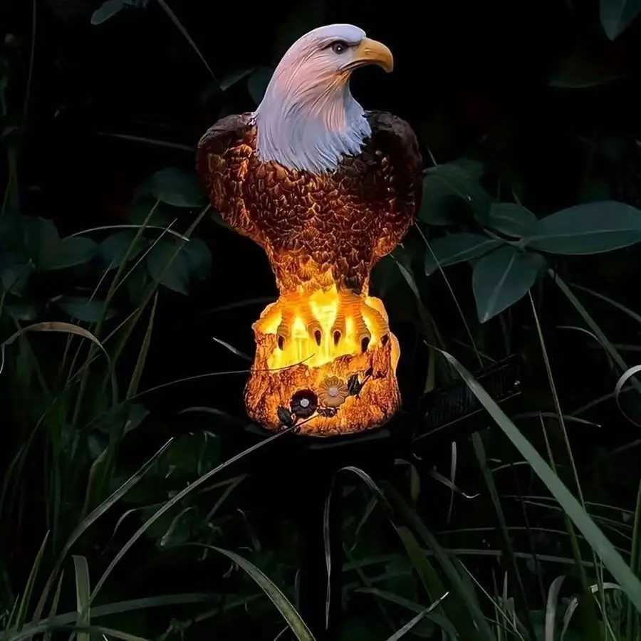 Solar Powered Outdoor Lawn Light Courtyard Garden Atmosphere Landscape Night Lights Resin Creative Eagle Ground Mounted Lights XJ250606
