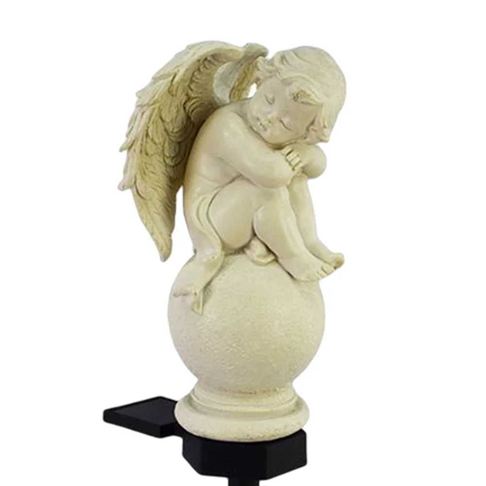 Solar Ground Plug Light Lighting Ornaments Resin Angel Lawn Decorative Light IP55 Waterproof Home Decor for Park Courtyard W250607