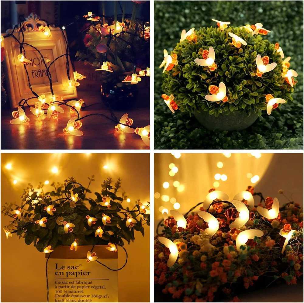 Solar String Light 20 LED Cute Bee Outdoor Light Wedding Home Garden Patio Party Christmas Tree Honeybee Starry Fairy Decor Lamp W250607