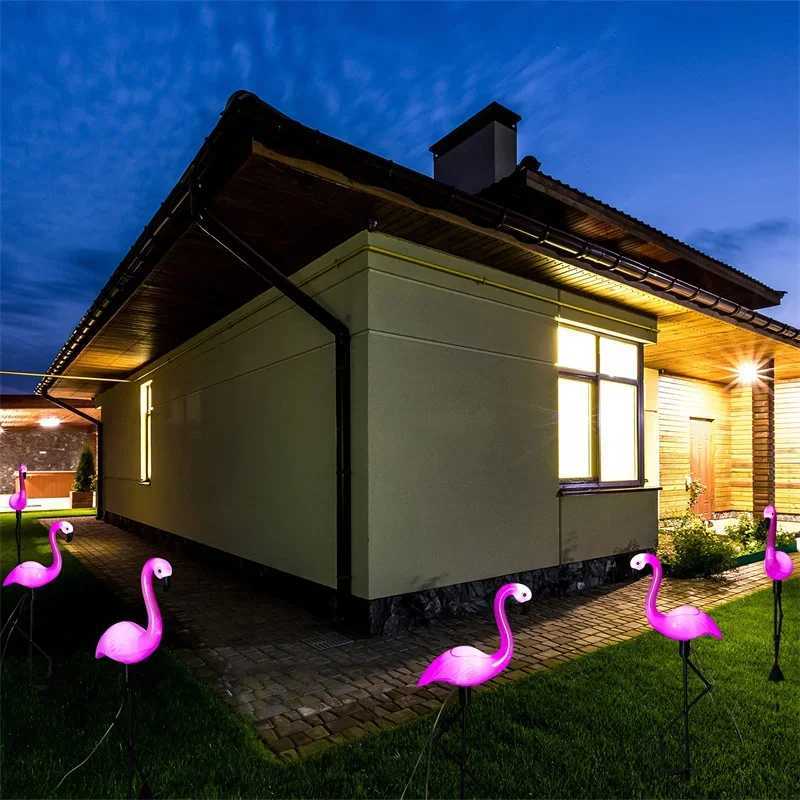 1/3PCS Flamingo Solar Light IP65 Waterproof LED Stake Light Landscape Ground Lamp for Outdoor Pathway Xmas Garden DecorXJ250606