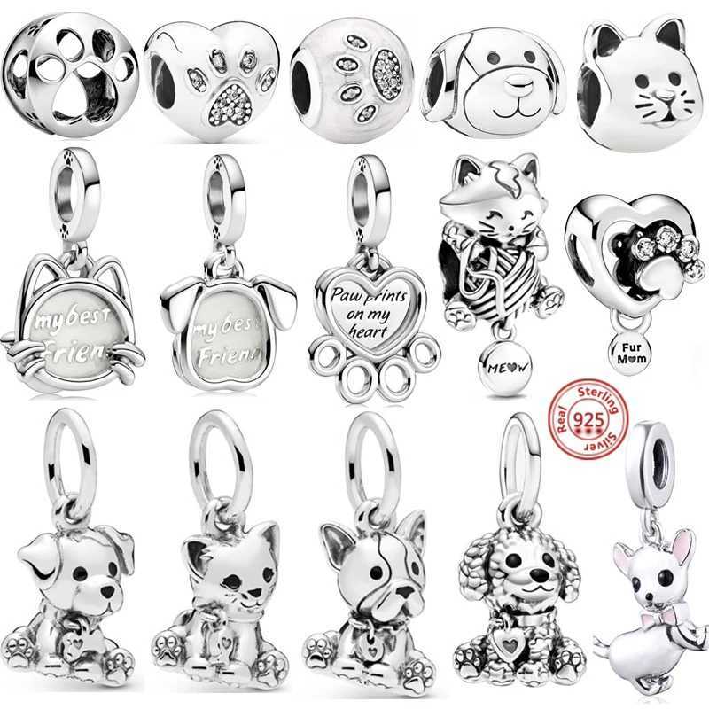 925 Sterling Silver ly P Print Poodle Puppy Pet Dog Beads Charms Fit Brand Bracelet Necklace For Girl Gift Jewelry XJ250607