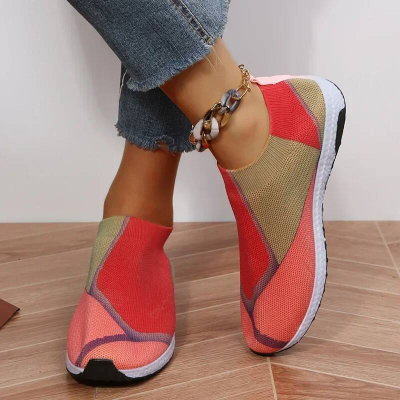 ddmyoutdoor Breathable Mesh Platform Sneakers Women Slip On Soft Casual Single Candy Knit Sock Flat Shoes Outdoor Outdoor Shoes