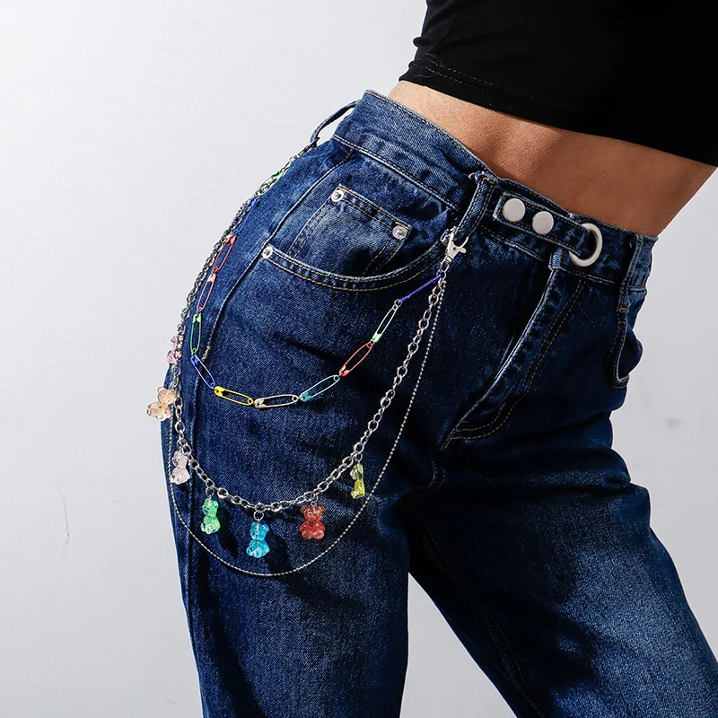 Hip Hop Rainbow Resin Chain Keychain Men Women Cute Waist Chain Multicolor Acrylic Flower Pants Trousers Chain Punk Jewelry 250606