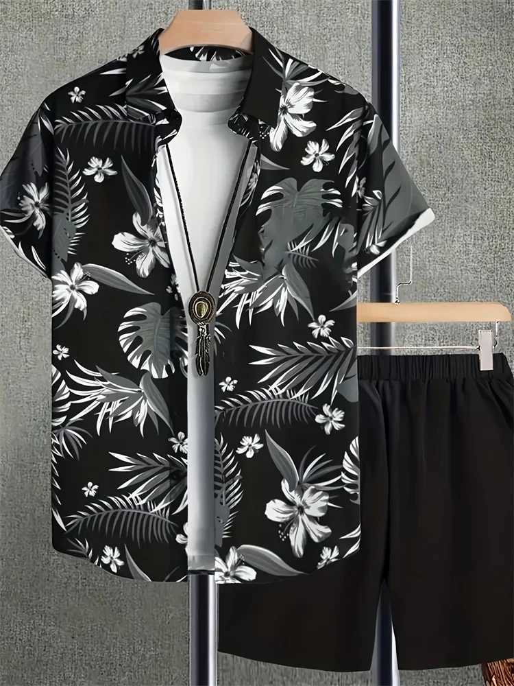 2025 Summer Mens Short-sleeved Shirt Set With Palm Tree Print Hawaiian Beach Vacation Style Mens Shirt Set W250609