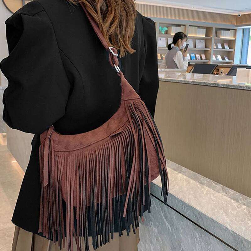 Autumn Winter Tassel Shoulder Deerskin Veet Saddle Crossbody Bag Vintage Messenger Handbag And Purse Brands Lady Purse