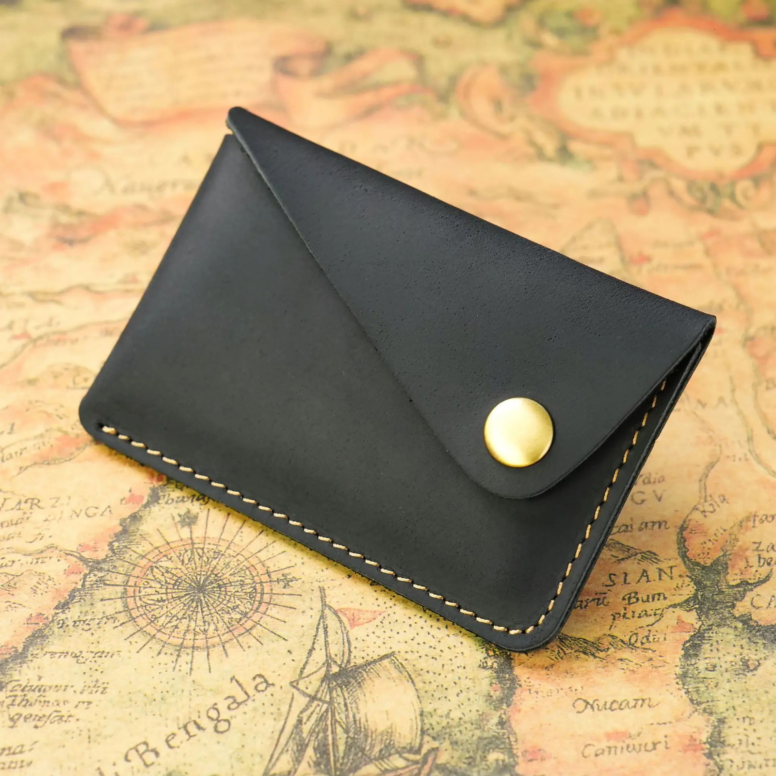 Handmade minimalist cowhide card case. Head layer cowhide creative small snap closure wallet. Japanese retro card bag. 250605