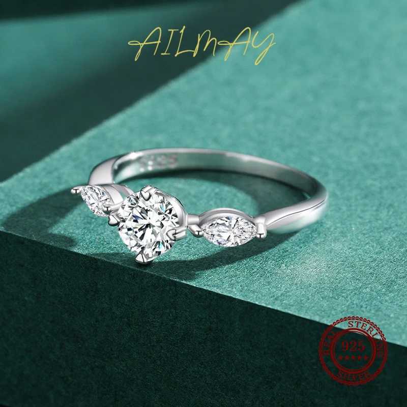 Ailmay 100% 925 Sterling Silver Fashion Sparkling 1.0ct Zirconia Finger Ring For Women Wedding Statement Fine Silver Jewelry XJ250606